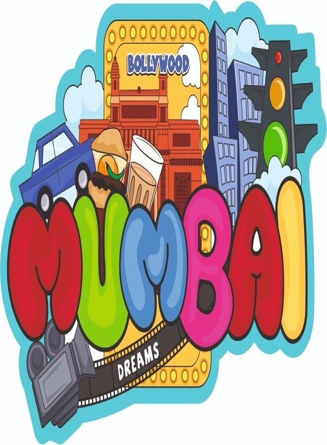 India Souvenir Wooden MDF Mumbai Fridge Magnet (Multicolour) M-688